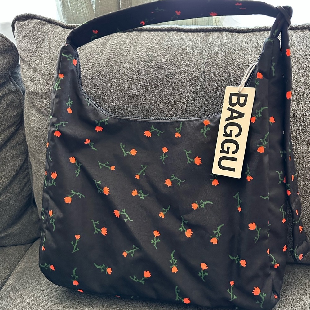 BAGGU Nylon Shoulder Bag Painted Wildflower Print